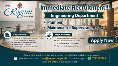 Plumber / Maintenance Supervisor (All Round) – Engineering Department