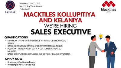 Sales Executive – Macktiles Kollupitiya & Kelaniya
