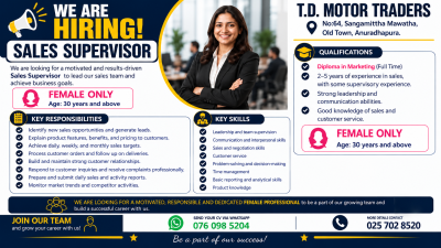Sales Supervisor – Female