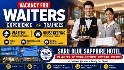 Waiter & Housekeeping Staff (Experienced / Trainees)